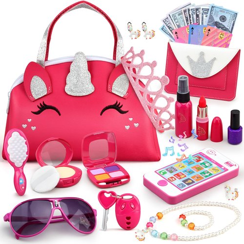 Woumserta Girl Gifts Unicorn Pretend Makeup for Little Girls, Play Makeup for Kids 3-5, Fake Makeup Set Toys for 3 4 5 6 7 Year Old Girls, Toddler Makeup Kit with Fake Make up Toys Birthday Gifts