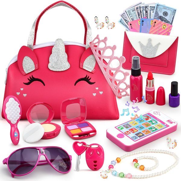 Woumserta Girl Gifts Unicorn Pretend Makeup for Little Girls, Play Makeup for Kids 3-5, Fake Makeup Set Toys for 3 4 5 6 7 Year Old Girls, Toddler Makeup Kit with Fake Make up Toys Birthday Gifts