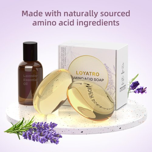 LOYATRO Lavender Essential Facial Cleansing Bar with Glycerin, Pure & Transparent Gentle Face Wash Bar Soap, Free of Harsh Detergents, Dyes & Hardeners, 3.5 oz