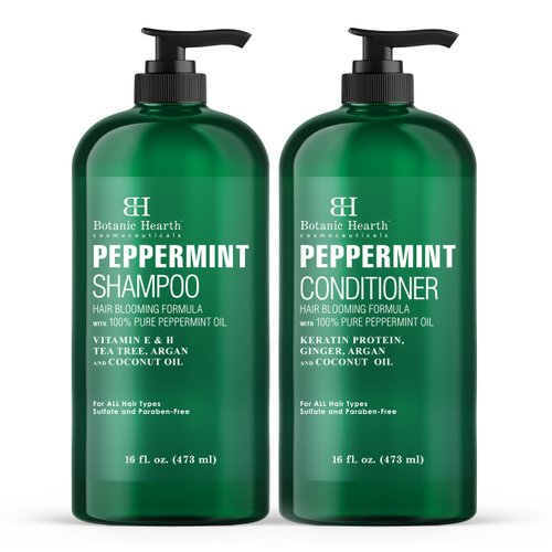 BOTANIC HEARTH Peppermint Oil Shampoo and Conditioner Set - Hair Blooming Formula with Keratin - Fights Hair Loss & Thinning, Promotes Hair Growth-Sulfate Free for Men and Women - 16 fl oz x 2
