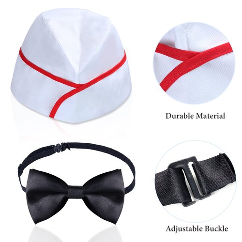 Keymall Kids Waiter Costume Set Vendor Costume Kit 6 Pcs Hat Apron Bow Tie Gloves Cards For Halloween Pretend Play Dress Up (Set B)