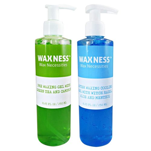 Waxness Pre Post Waxing Gel Kit with Green Tea and Camphor Pre Gel and Menthol Cooling Gel 2 X 8....
