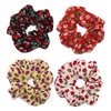 4PCS Elastic Creative Cherry Pattern Hair Scrunchies Hair Bands Chiffon Fabric Hair Ties Scrunchy Hair Rope Ponytail Holder for Women