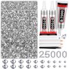 Cludoo 25000Pcs Silver Clear Rhinestones with b7000 Rhinestones Glue for Crafts, Flatback Gems Crystal Rhinestones Kit with Tweezer Picker Pens for Clothes Fabric Shoes, Tumblers,Jewelry Making