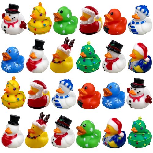 QINGQIU 24 Pack Christmas Rubber Ducks Jeep Bath Toys for Kids Boys Girls Toddlers Christmas Party Favors Stocking Stuffers Gifts