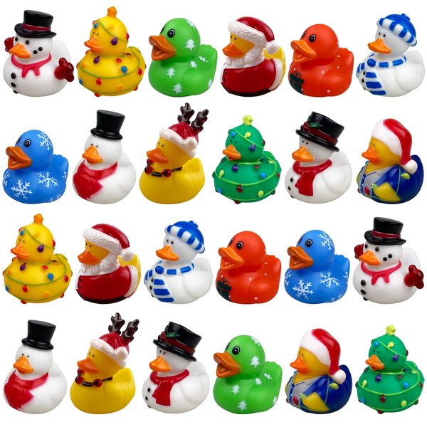 QINGQIU 24 Pack Christmas Rubber Ducks Jeep Bath Toys for Kids Boys Girls Toddlers Christmas Party Favors Stocking Stuffers Gifts