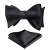 HISDERN Bow Ties for Men Solid Black Self Tie Bow Tie & Pocket Square Set Classic Formal Satin Bow ties for Tuxedo Wedding Party