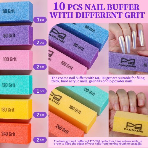 FANDAMEI Nail Buffer Kit, 10 PCS Nail Buffer Block with Different Grit, Nail Buffers, Nail Buffing Block, Buffer Nail File, Cuticle Trimmer, Nail Care Kit, Nail Tools, Nail Kit, Manicure Tools