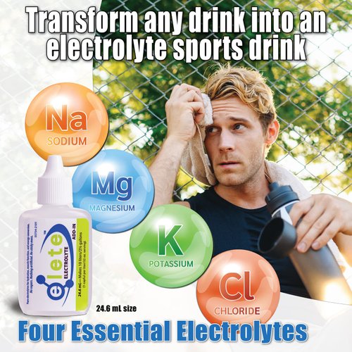 elete – Electrolyte Add-In – 1 Pocket Bottle – 4 Essential Electrolytes Concentrate – All Natural – Transforms Any Drink into a Sports Drink – 24.6mL