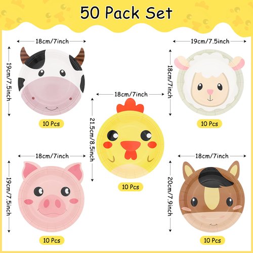 yuuzue 50 Pcs Farm Animals Party Paper Plates Farm Birthday Disposable Plates Farm Animal Plates Barn Animal Theme Party Plates for Birthday Baby Shower Farm House, 7 Inch