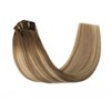 Sindra Hair Extensions Real Human Hair Clip ins 14Inch Balayage Dark Brown Ombre Light Brown Blonde Clip in Hair Extensions Real Human Hair Remy Straight For Woman 100G 6Pcs(clip#3/8/22-14inch)