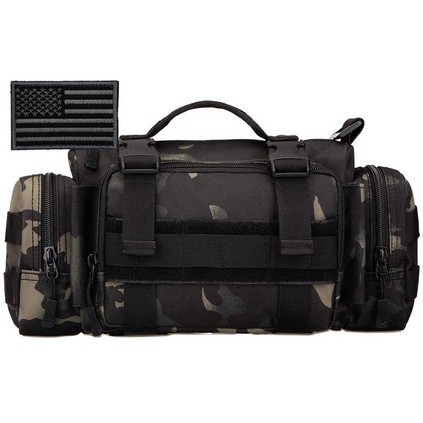 Protector Plus Tactical Fanny Pack Military Assault Waist Bag Hip Belt MOLLE Sling Army Lumbar Gear Pouch EDC Camera Handlebar Range Bags (Patch Included), Black Camo
