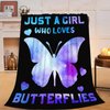 Butterfly Blanket Warm Soft Cozy Just a Girl Who Loves Butterflies Throw Blanket Gifts for Women Girls Plush Fluffy Butterfly Stuff Fleece Flannel Gifts Blankets for Kids Adults 50"X40"