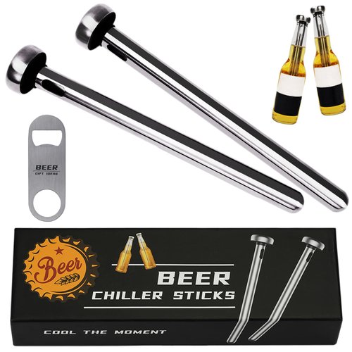 PONPUR 2pc Beer Chiller Sticks with 1 Bottle Opener, Christmas Beer Gifts for Men Dad Adult, Cool Bartool Accessories for Chilling, Beer Lover Gift for Anniversary Birthday