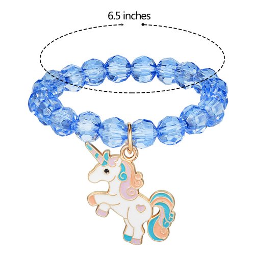 Hicarer 9 Pieces Colorful Unicorn Bracelet Girls Unicorn Bracelets Rainbow Unicorn Beaded Bracelet for Birthday Party Favors (Crystal Style)