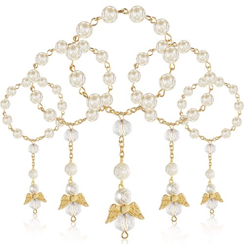 25 Pc San Joaquin Creations Ivory Color Baptism Favors with Angels Mini Rosaries Gold Plated Acrylic Beads/Recuerdos De Bautizo/Christening Favors/Decenarios/Communion Favors/Finger Rosari