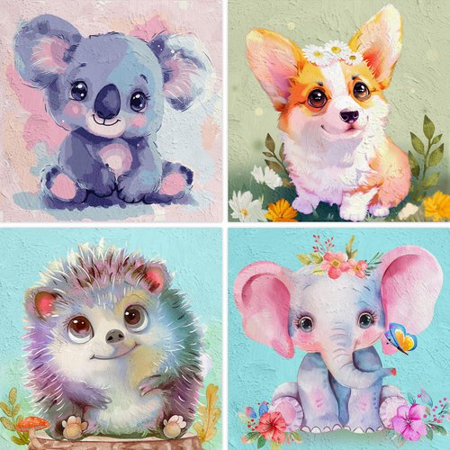 QEUOYSS 4 Paint by Numbers for Kids Ages 8-12 DIY Paint Set for Girls Boys Adults Beginner Crafts for Girls Ages 4-8 Acrylic Oil Painting by Number Kits Perfect for Gift Decor 8"x8" (4 Pack Lovely)