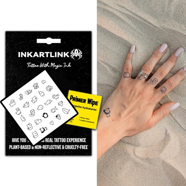 INKARTLINK Semi Permanent Tattoos, temporary tattoos, multiple designs, adult art designs, party favors, waterproof, realistic, no adhesive, no reflective, lasts 1-2 weeks (Small Animal World)