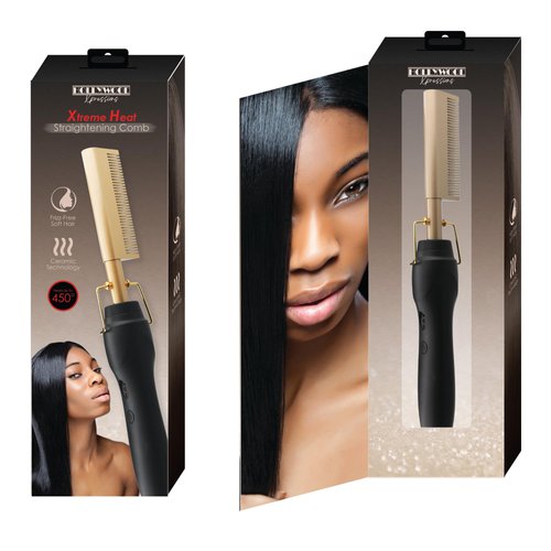 Hollywood Xpressions Hot Comb for Women, Hair Straightening Hot Comb with Even-Heating Ceramic Technology, 450℉ Electric Hot Comb for Black Women’s Hair, Wigs Human Hair, & Wigs Synthetic Hair