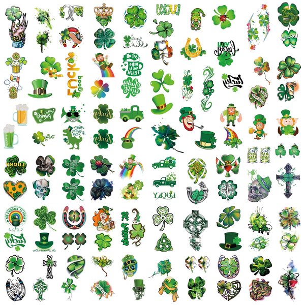 St Patricks Day Temporary Tattoos 77 Sheets for Men Women, Shamrock, Clover, Green Top Hat, Skull, Beer, Leprechauns Fake Tattoo Sticker Party Favors for Adults and Kids