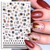 4 Sheets Fall Nail Art Stickers 3D Autumn Nail Decals Self-Adhesive Thanksgiving Nail Art Accessories Laser Gold Black White Maple Leaf Nail Designs Supplies Fall Nail Decorations for Acrylic Nails