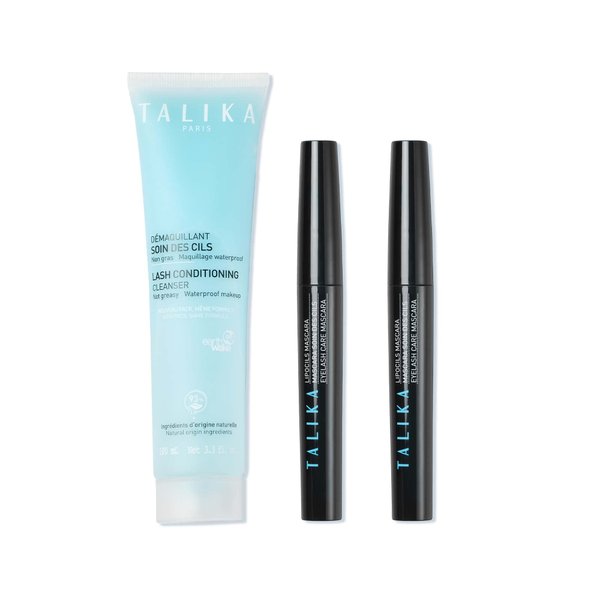 Talika Eyelash Bundle - 2X Talika Lipocils Mascara Black,Talika Lash Conditioning Cleanser Eye Makeup Remover, Leave-in Make Up Remover for Sensitive & Fragile Eye Lashes-With Unique Talika Tote Bag