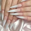 Press on Nails Long Stiletto MABKJLF French Fake Nails White Gradient Full Cover Glue on Nails Glossy False Nails with Nail Glue Stick on Nails Artificial Acrylic Nails for Women Girls 24 Pcs