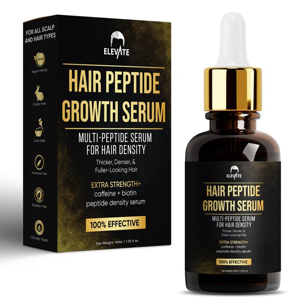 Elevate Multi-Peptide Hair Growth Serum Caffeine + Biotin Peptide Density for Fuller Thicker Visibly Longer Natural Hair Regrowth – Vegan Hair Growth Scalp Serum Hair Loss Treatment for Thinning Hair