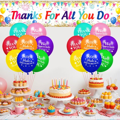 Thank You Appreciation Party Decorations Colorful Thanks for All You Do Banner with 18Pcs Balloons Rainbow We Appreciate You Yard Sign Decor Gifts for Graduation Pastor Employee Staff Teachers Doctors