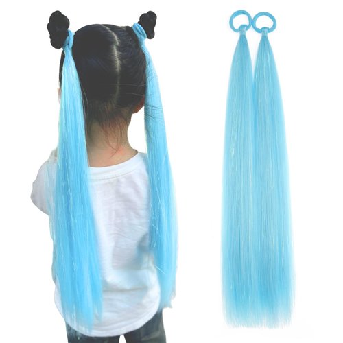 Blue Ponytail Extension, 20 inch Colored Hair Extensions For Kids Ponytail Extension, Colorful Tinsel Ponytail for Crazy Hair Day Festival Hair Extensions, Rave Hair, 2 Packs Wacky Hair