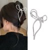 Metal Silver Hair Claw Clips Hair Bows for Women 1Pcs Ribbon Bow Hair Claw Clips for Thick Hair Bow Silver Hair Clips Bow Knot Hair Clips Bow Hair Clips Bow Clips Cute Hair Bows Bows Hair Accessories