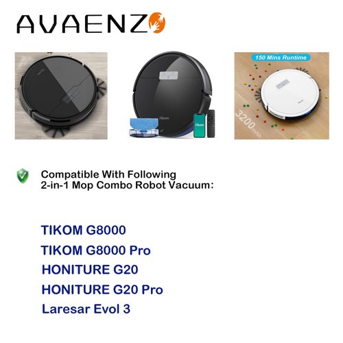 Replacement Parts for Tikom G8000,for Tikom G8000 Pro, for Laresar Evol 3,for HONITURE G20 Robot Vacuum Cleaner Accessories, 2 Main Roller Brush, 10 Side Brushes, 6 Hepa Filters, 4 Mop Pads