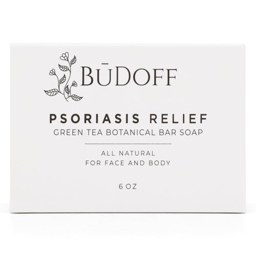 BUDOFF Psoriasis Treatment Relief Bar Soap | Soothing Green Tea Botanical and Shea Butter | for Face and Body | Moisturizing 6 Oz Bar Soap | Acne Eczema Fine Lines and Blemishes