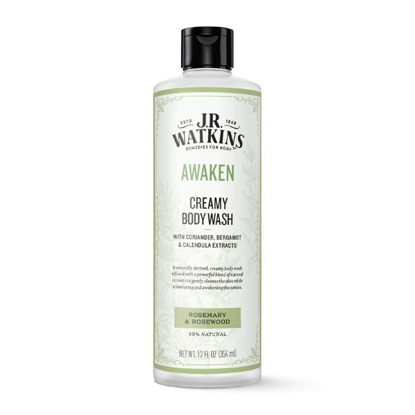 J.R. Watkins Awaken Creamy Moisturizing Body Wash, Cleanses & Stimulates Senses, Natural Rosemary & Rosewood, 12 oz