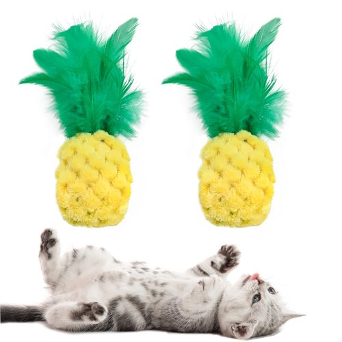 Andiker 2PCS Cat Chew Toys, Cute Pineapple Shape Soft Cat Plush Toys with Smooth Skin-Friendly Plush Fabric Containing Catnip Entertaining Interactive Cat Toy for Indoor Cats and Kitten