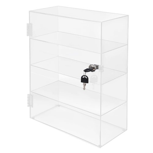 4-Shelf Clear Acrylic Display Case with Lock, Locking Display Showcase with Shelves Countertop Display Case for Collectibles Office Retail Display Safe Storage and Dustproof11.81x5.9x15.75 inch