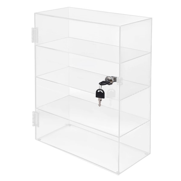 4-Shelf Clear Acrylic Display Case with Lock, Locking Display Showcase with Shelves Countertop Display Case for Collectibles Office Retail Display Safe Storage and Dustproof11.81x5.9x15.75 inch