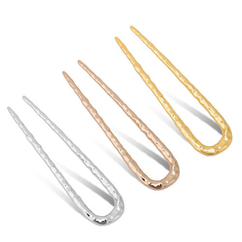 3pcs French Hair Pins, Vintage Metal Hair Sticks for Thick Long Hair U Shaped Hairpin Updo Chignon Pins French Twist Hair Clips for Women Styling Accessories (Gold, Silver, Rose Gold)