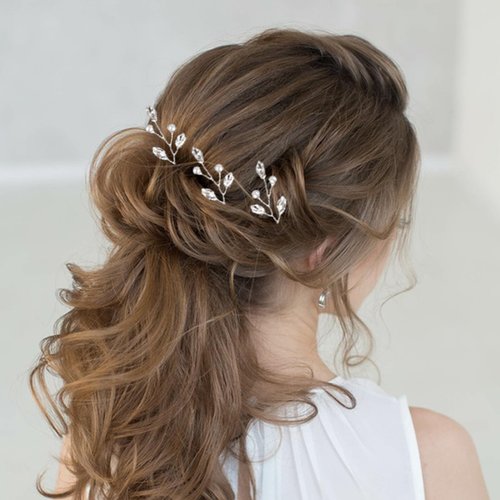 Generic 6PCS Rhinestone Hair Pins with Pearls and Crystals, Silver, for Women and Girls, Wedding, Bridal, Bridesmaids, u shaped hair pins crystal hair accessories, flower girl hair clip, Silver/white