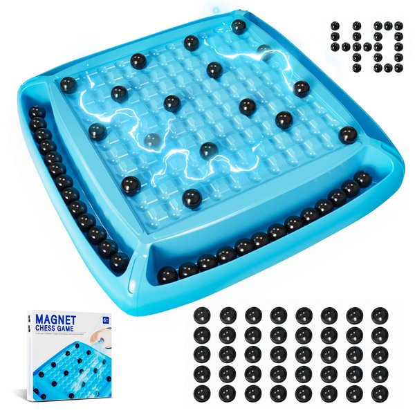Magnetic Game Chess, Magnet Game Board Games for Kids 6-8-12, Magnet Chess Game for Adults, Family Game for Kids and Adults, Magnetic Game with 40 Pieces, Fun Birthday Gifts for Kids (Blue)