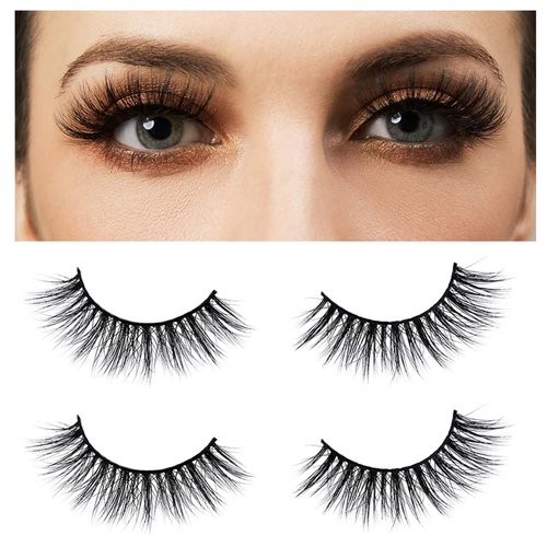 Mink Lashes 3D 18mm Natural Cat Eye Lashes Reusable Long Eyelashes for Daily Eye Makeup False Eyelashes 2 Pairs-LINGSTAR (YM1090-Iris)