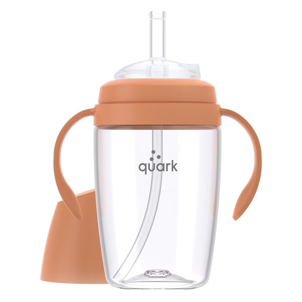 Quark BuubiBottle Sip Toddler Sippy Cup with Handles & Straw Transition Sippy Cups for Baby - Easy-Clean Wide Mouth Opening, Dishwasher Safe - BPA-Free, PVC-Free, Toxin-Free - 8 Oz, Orange