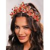 Yean Red Baroque Wedding Crown Gold Royal Quinceanera Headwear Leaf Vintage Bridal Headpiece for Women