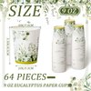 64 Pcs Eucalyptus Cups Greenery Paper Cup 9 oz Disposable Coffee Paper Cups for Sage Green Party Decorations Bridal Shower Paper Cups Green Paper Cups for Baby Shower Holidays Birthday Wedding
