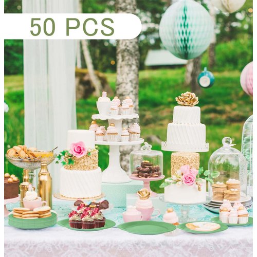 SietDESEO 50 PCS Green Paper Plates 7 Inch Disposable Plates Dessert Plates Green Dinner Plates for Wedding Baby Shower Birthday Party Supplies