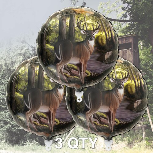 Havercamp Buck Party Balloons (3 pcs.)! 3 Deer (18") Mylar Balloons in Next Camo pattern. Camouflage Motif with Beautiful Buck. Great for Hunter Themed Party, Birthdays, Graduations, Father's Day.