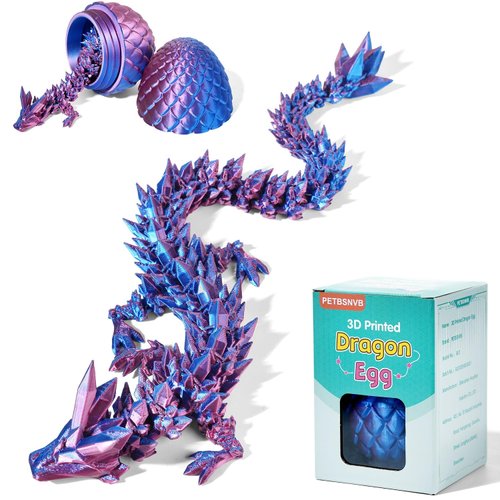 PETBSNVB 12" 3D Printed Dragon in Easter Eggs, Easter Basket Stuffers, Crystal Dragon Surprise in Eggs, Articulated Dragon, Dragon Fidget Toy, Home Office Decor Executive Desk Toy (Laser Purple)