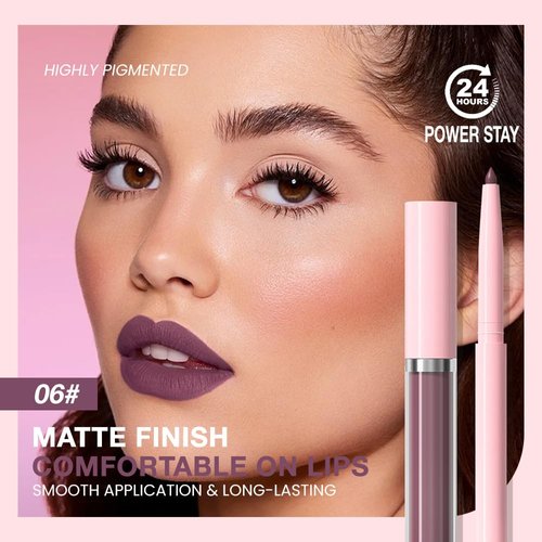 evpct Retractable 1Pcs Lip Liner Pencils and 1 Pcs Lip Gloss Makeup Set for Shaping & Sculpting Lips, Plum Purple Long-Lasting Waterproof Matte Rich Lip Colors Liner Crayon Liquid Lipstick 06#