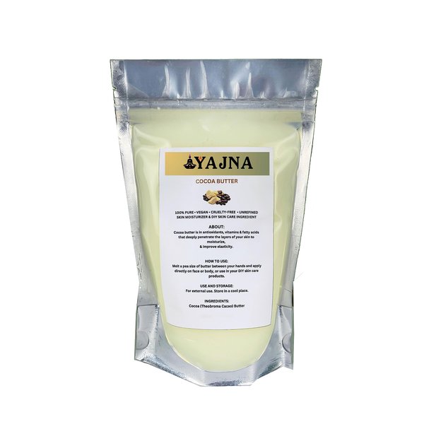 Yajna Organic Raw Cocoa Butter 100% Pure,Natural & Unrefined| Skin Moisturizer For Face, Body & Hair| 1 LBS/450 GM Ivory/White Grade A | DIY Creams, Balms, Lotions, Soaps| Softens Dry & Tough Skin