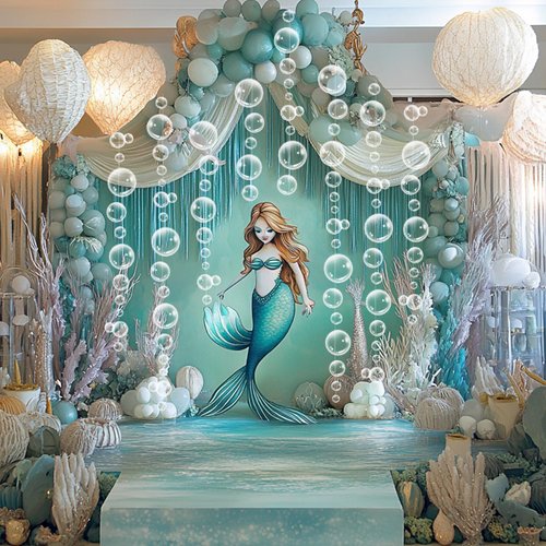 Biubumtu 8 Strings Under The Sea White Bubble Garlands Little Mermaid Shark Beach Themed Birthday Decorations Under Water Hanging Streamer Banner Ocean Party Supplies